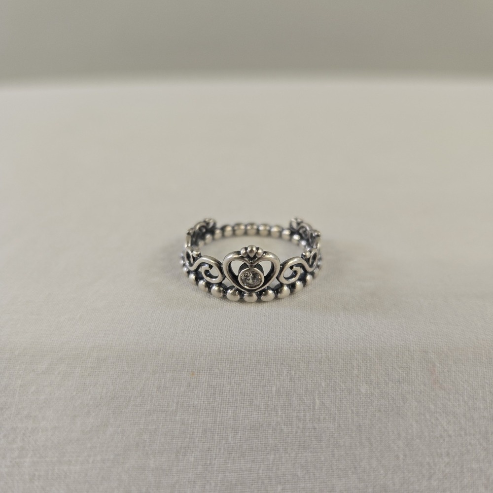 Pandora ALE White Crystal Princess Tiara Ring Sterling Silver 925 Size 6.5